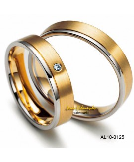 Alianças de casamento 2 cores com diamante AL10-0125 