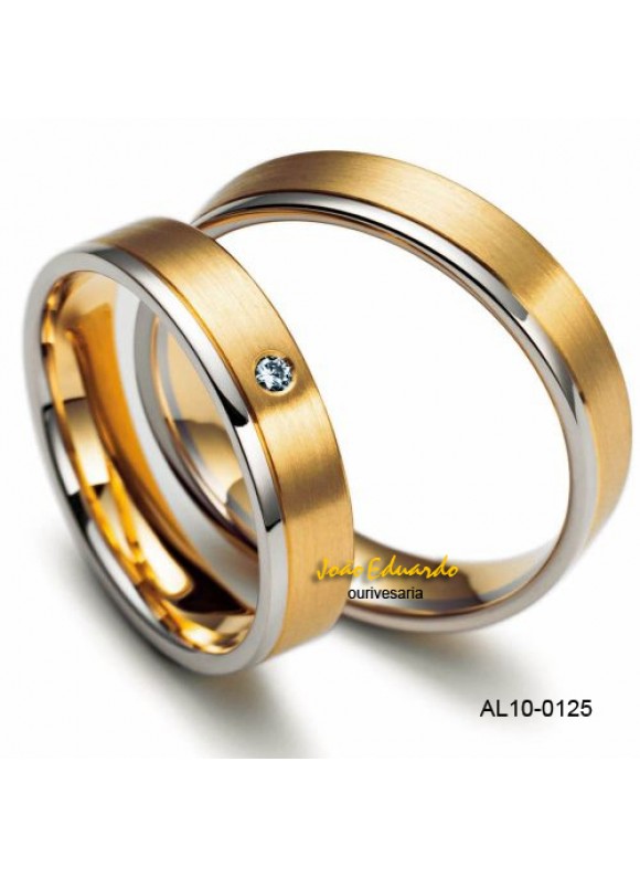 Alianças de casamento 2 cores com diamante AL10-0125