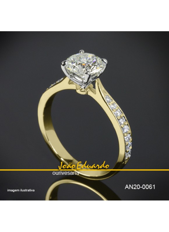 Anel Solitário 16 Diamantes Laterais AN20-0061-35