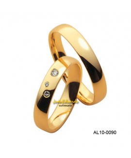 Alianças 3 diamantes, polida AL10-0090 